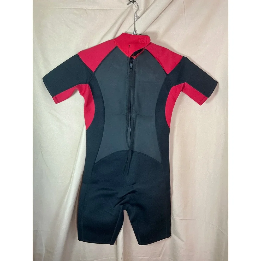 GoldFin Wetsuit Mens Small Black Red Excellent 3mm Shorty Back Zip Neoprene